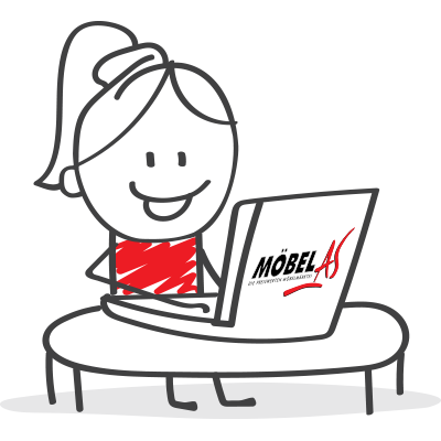 Emoji- Eine fröhliche  Frau am Laptop -Möbel AS!